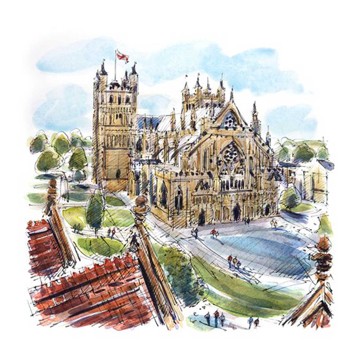 Overlooking Cathedral Close, Exeter (10"x10")